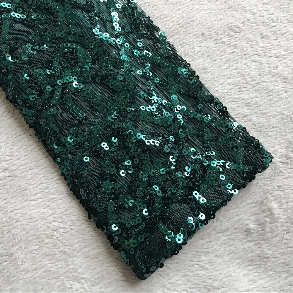 NWT PrettyLittleThing Emerald Green Sequin Fringe Tassel Bodycon Party Dress 2 - Picture 6 of 13